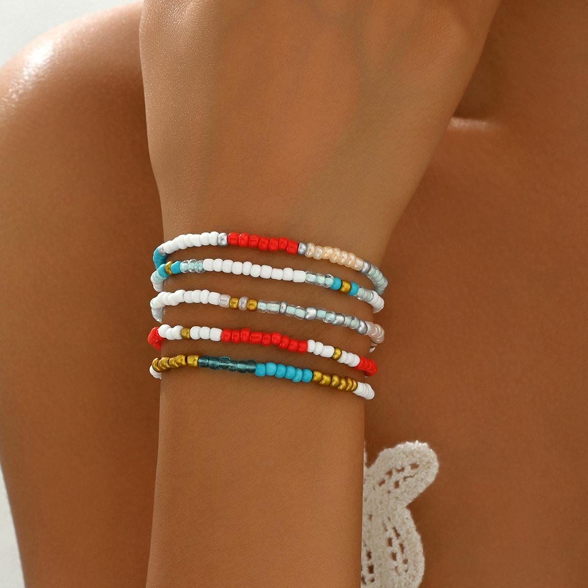 

Простой женский браслет из бисера, индивидуальный дизайн, цветной рисовый бисер, набор из пяти частей, оптовая продажа