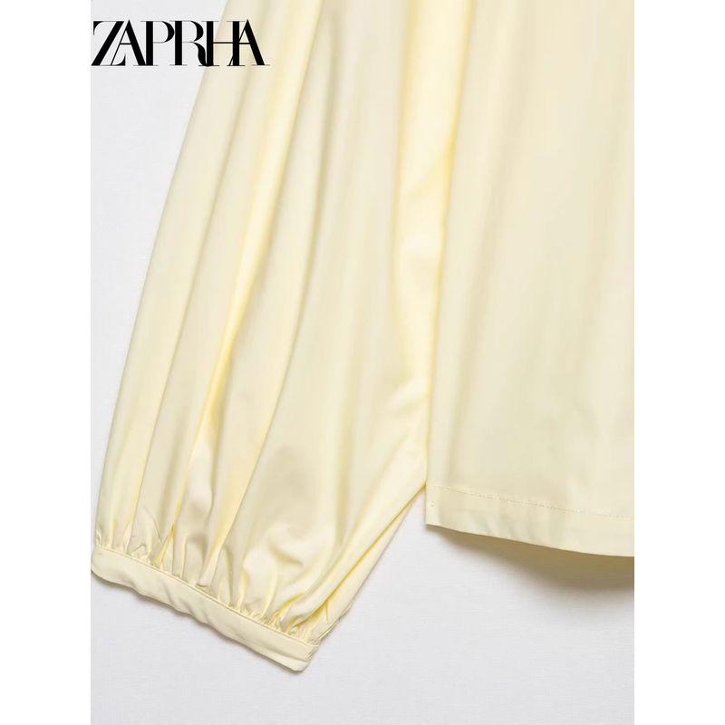 Zaprha 2025 New Arrival French Fashionable Bow Decorated Poplin Long Sleeves Round Neck Loose Shirt Female 0387074