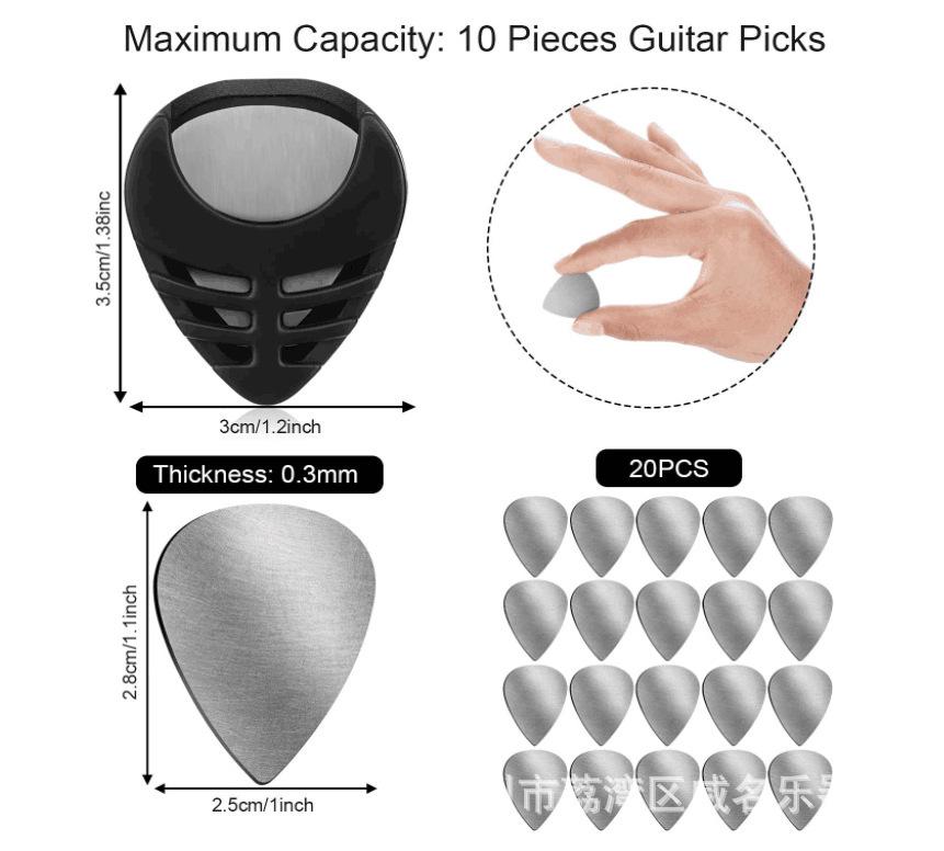 Ocelový trsátko na kytaru 0,3 mm - Heavy Metal prstové trsátko s pouzdrem
