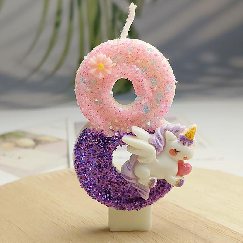 Creative Design Cute Cartoon Unicorn Birthday Candle Cake Atmosphere Birthday Decoration Candle Colorful