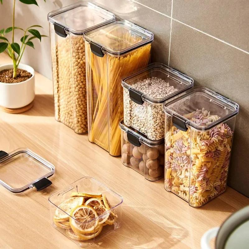 High Quality Sealed Jar Food Storage Box Transparent Plastic Kitchen Organizer Multigrain Tank Stackable Dried Sealed Storage