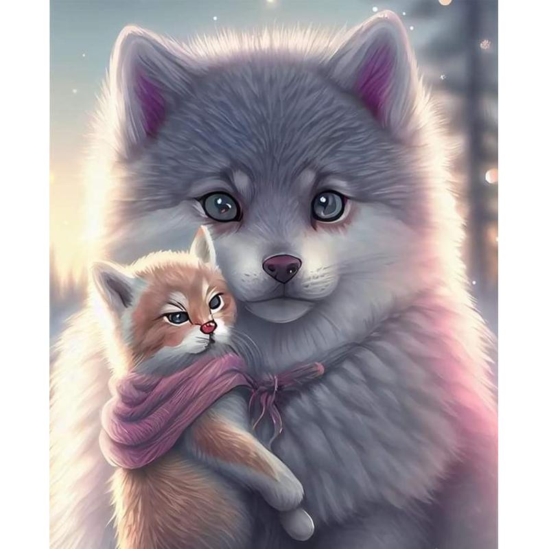 

Diamond embroidery animal cross stitch full diamond mosaic big dog and kitten DIY diamond painting 20x30cm
