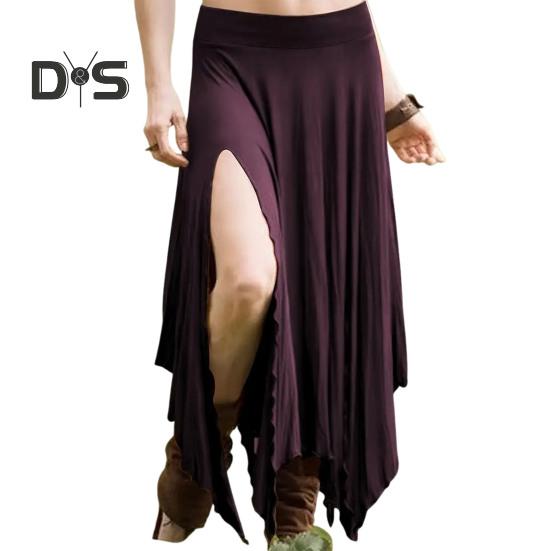 Women Skirt High Waist Solid Color Irregular Hem Long Skirt Side Slit Design Slimming Skirt Work Leisure Travel Wear