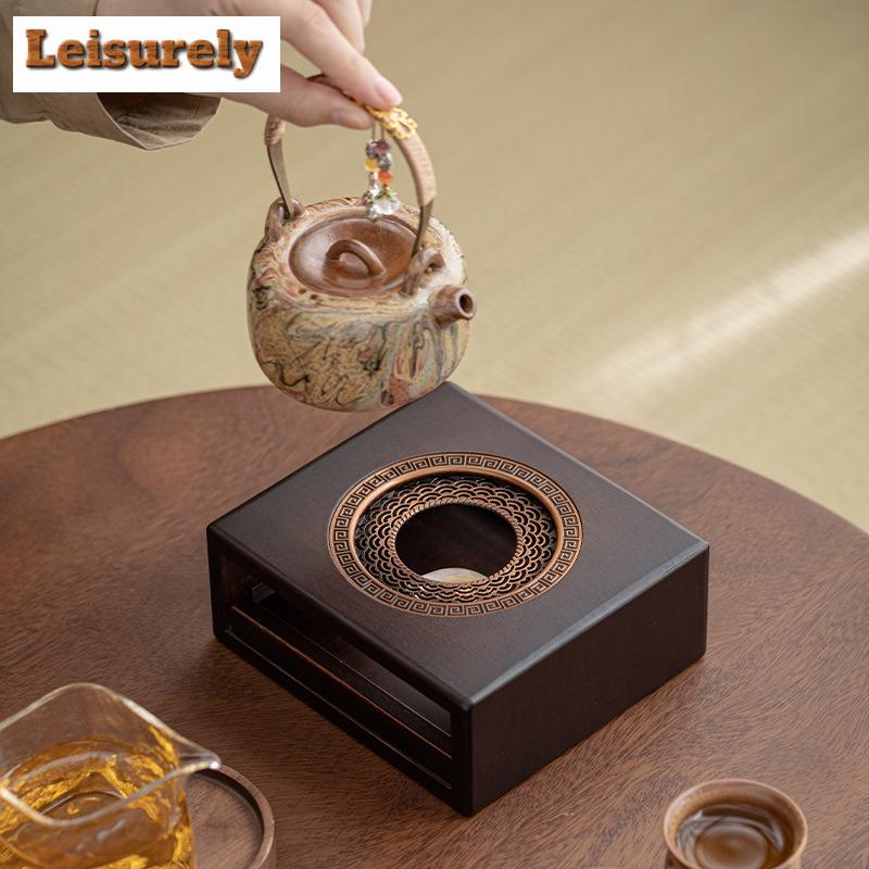 Chinese Bamboo Teapot Warmer Coffee Pots Candle Base Heater Stove Teapot Tea Stove Milk Warmer Stand Kung Fu Set Accessories