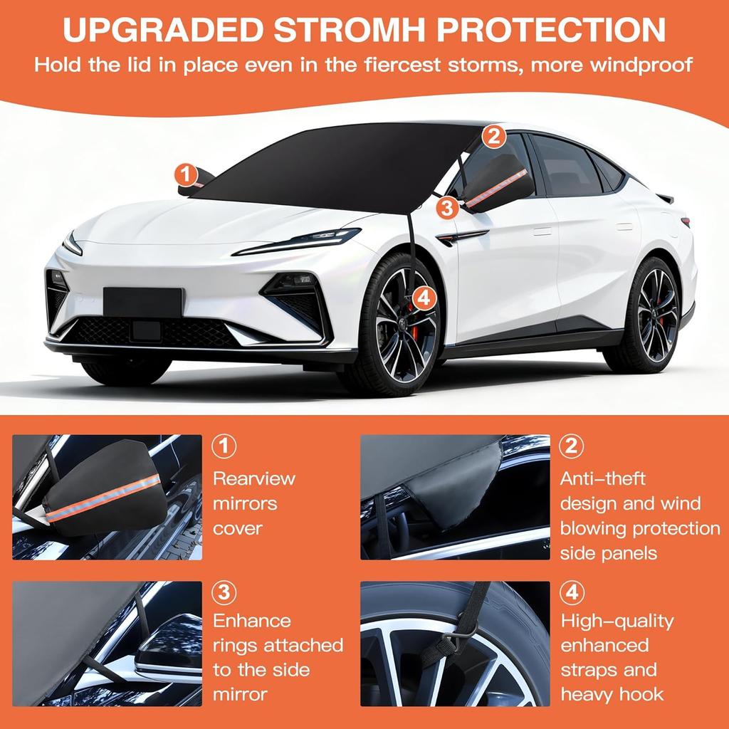 Car Windshield Cover For Ice And Snow, 600D Oxford Fabric Winter Frost Cover With Side Mirrors Cover, Frost Guard Windshield Cover For Car, SUV(68X