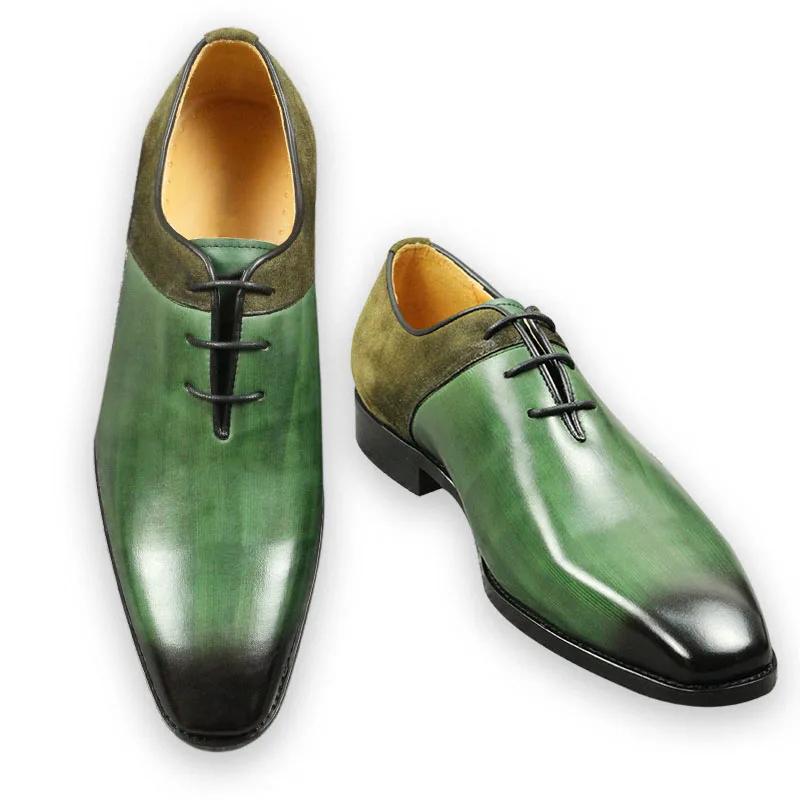 Fashion Green Classic Men Shoes  Leather Formal Casual Wedding Party Lace Up Oxfords Big Size Suede and Split Leather Footwear For Males