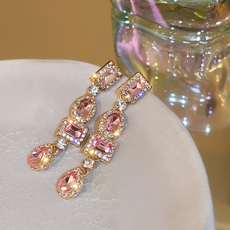 

Срібні сережки з діамантами та рожевими квітами - Ніжний солодкий дизайн у стилі Морі для жінок