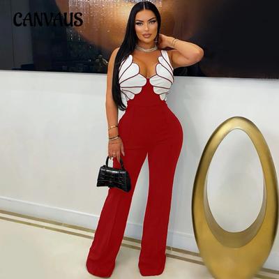 Damen V-Ausschnitt Ärmellos Schlankheits Jumpsuit Mode Lässig Sexy Hose