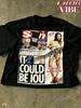 Vintage Distressed Newspaper Collage Graphic TShirt Oversized Drop Shoulder Crew Neck Short Sleeve Streetwear Tee