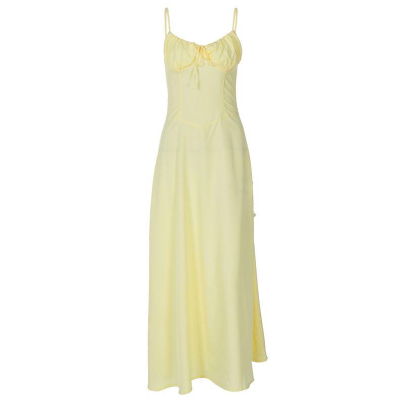 2024 Fashion Style Waist Trimming Spaghetti Straps Dress Women's Slim Fit Backless Long Dress Strap Dress