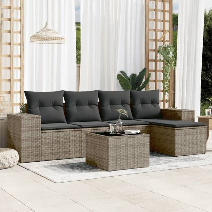 VidaXL Salon de Jardin avec Coussins 6 pcs, Canapés de Terrasse, Ensemble de Meubles de Patio, Mobilier d'Extérieur, Gris 3222499