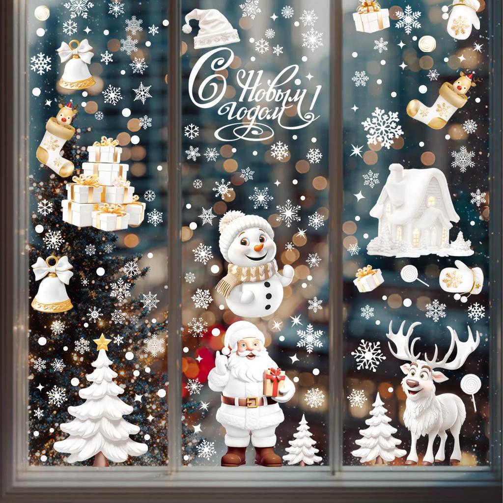 Christmas Window Stickers: Snowflake & Santa Claus Designs for Glass Doors and Windows