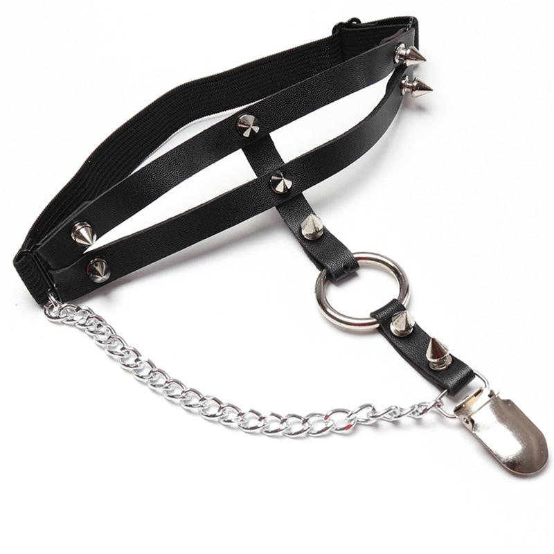 Girls Leg Clips Punk Leg Garter Belt Thigh Clipss Black Body Clips Festival Rave Body Clips with Dangle Chain Decor