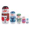Wood Snowman Russian Doll 5Pcs/Set Christmas Nesting Dolls Cute Xmas Matryoshka Doll  Kids