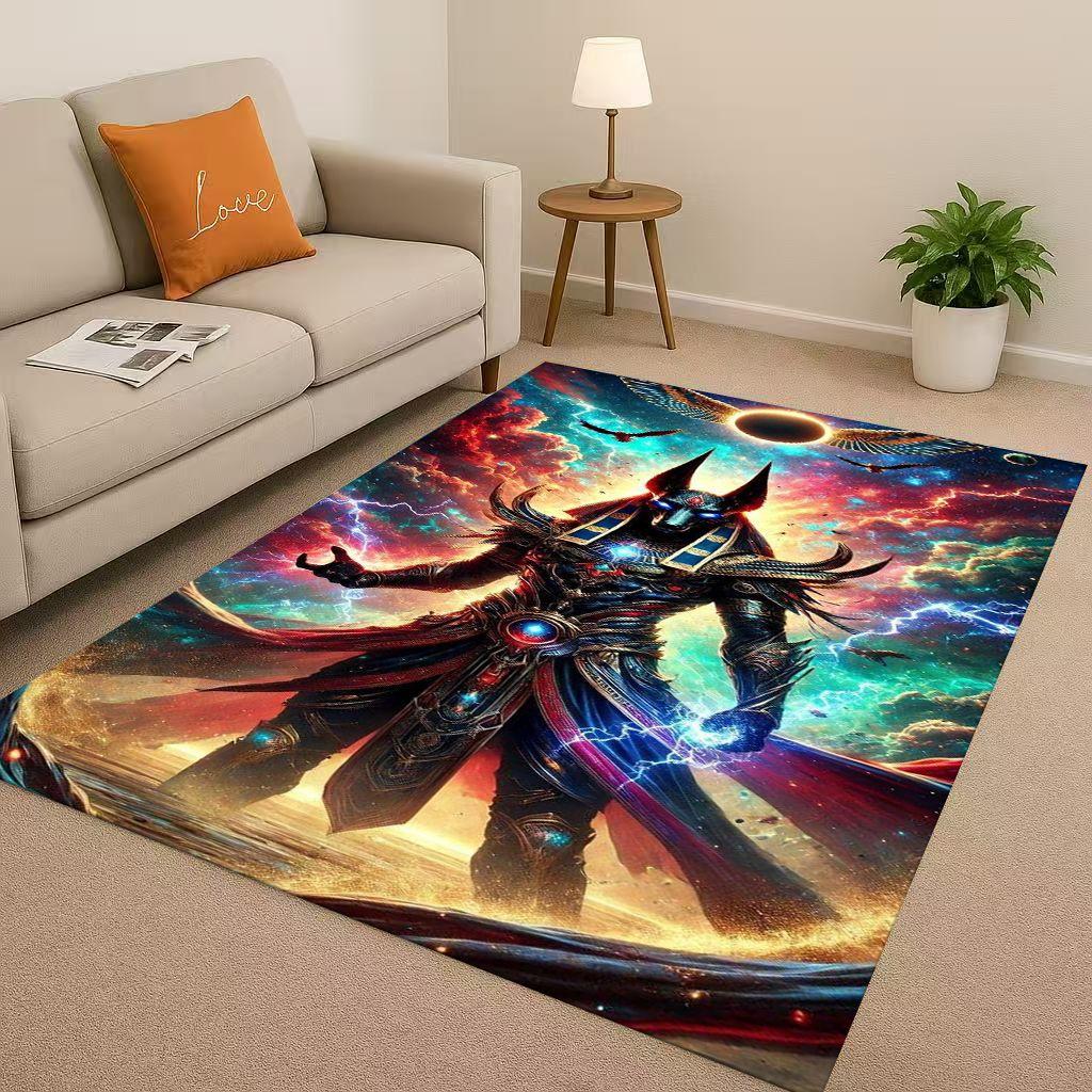 Dead God Anubis Pharaoh Ancient Egypt Cartoon Living Room Non-Slip Area Rug Carpet for Bedroom Playroom Sofa,Home Decor Doormat