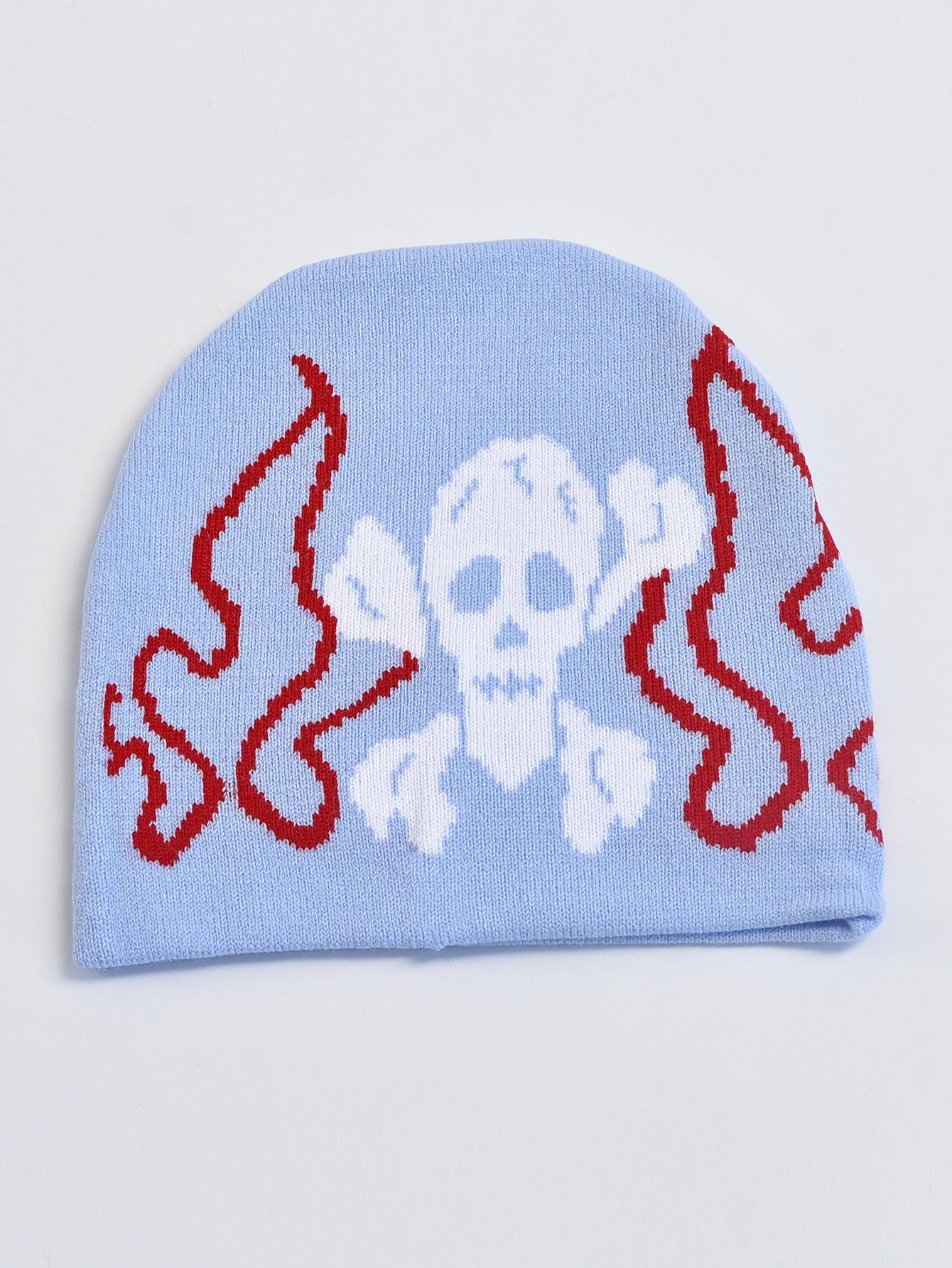 

Акриловые жаккардовые вязаные шапки Зимний пуловер Защитная теплая шапка Череп Вязаная спортивная лыжная шапка One Size небесно-голубой