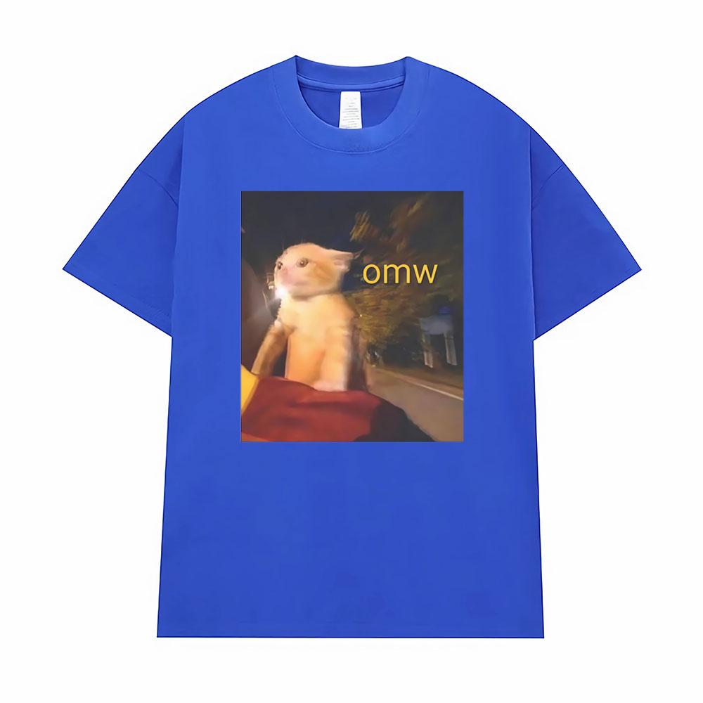 Omw! Cat Funny Meme Graphic T-shirts Men Women Clothes Fashion Vintage T Shirts Oversized High Quality T Shirt Cotton Streetwear
