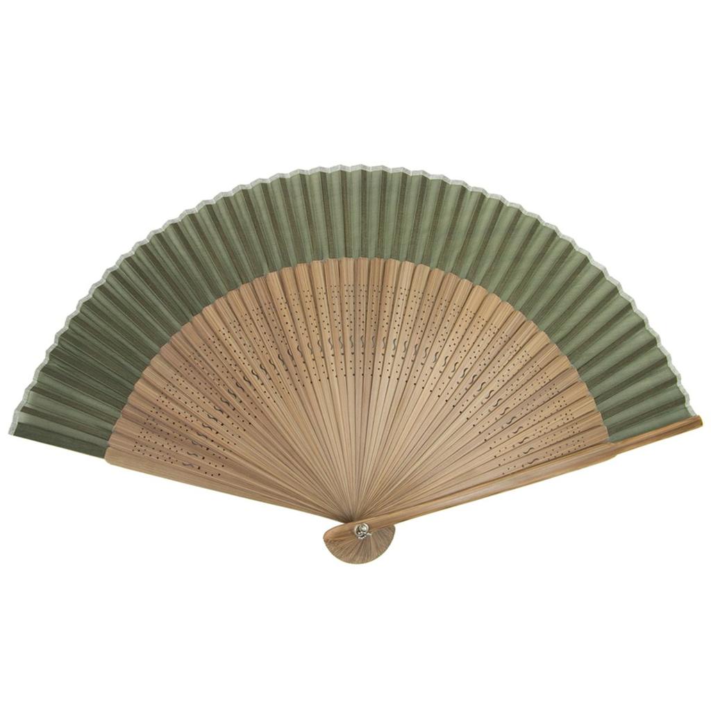 KYOETSU Pure Silk Brown Set Fan for Women Ribs Fan, Plain, Ribs, 2-Piece (Fan, Bag) (Brown 4)