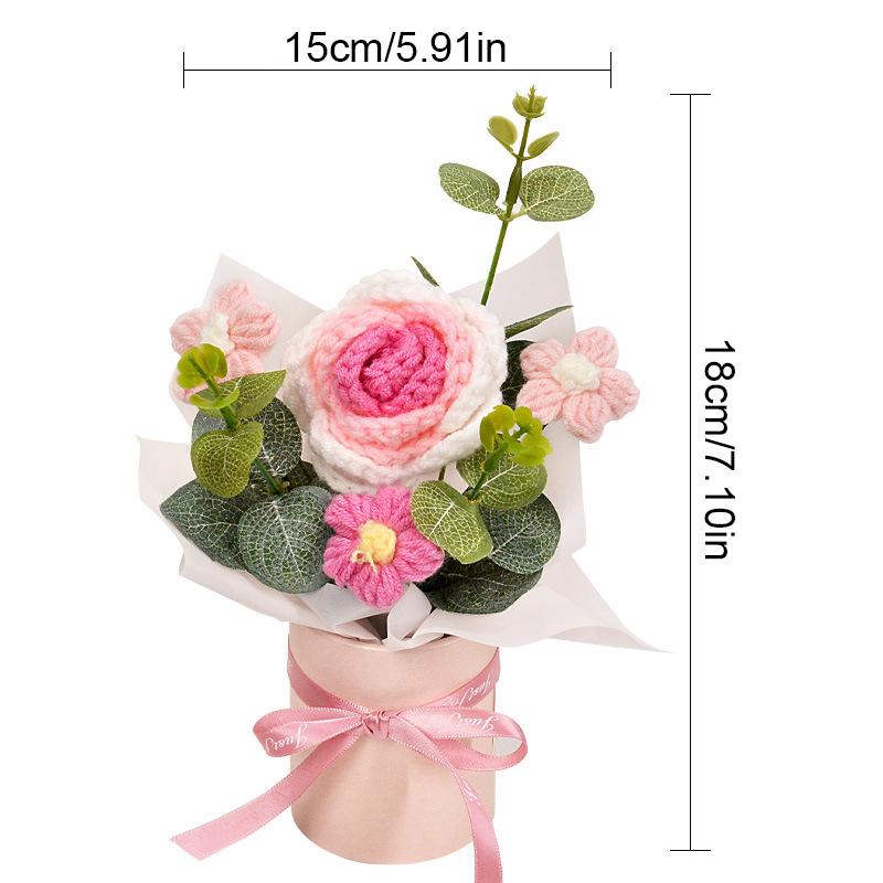 1PC Puff Permanent Rose Valentine's Day Knitted DIY Artificial Flower Gift Handmade Elegant Bouquet Romantic