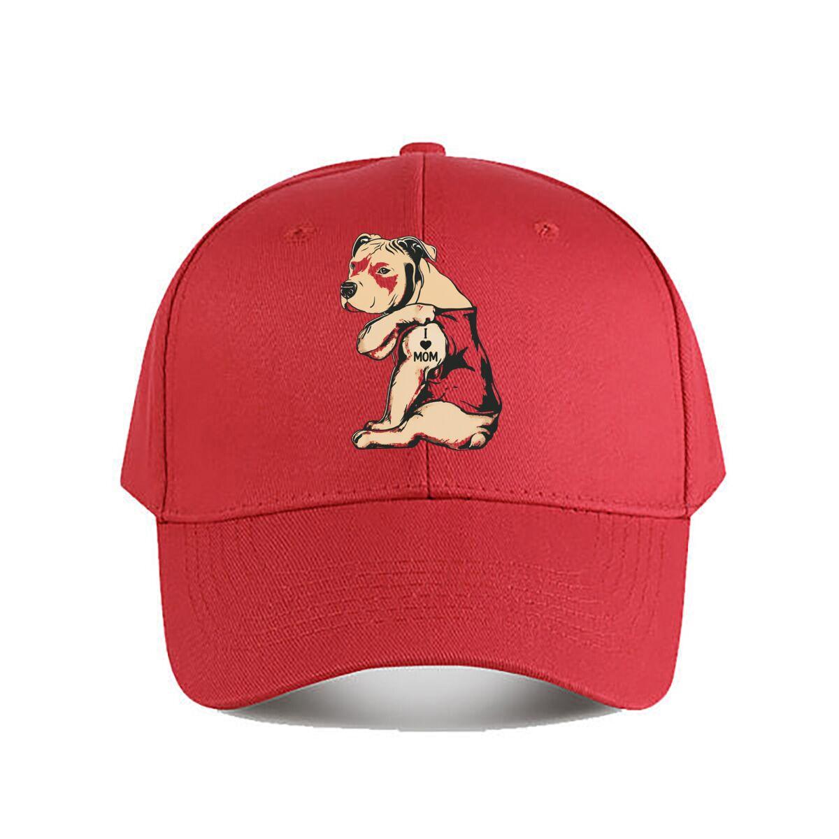 I Love Mom Pitbull Dog Graphic Baseball Cap Fashion Unisex Sunhat Womens Outdoor Sports One Size