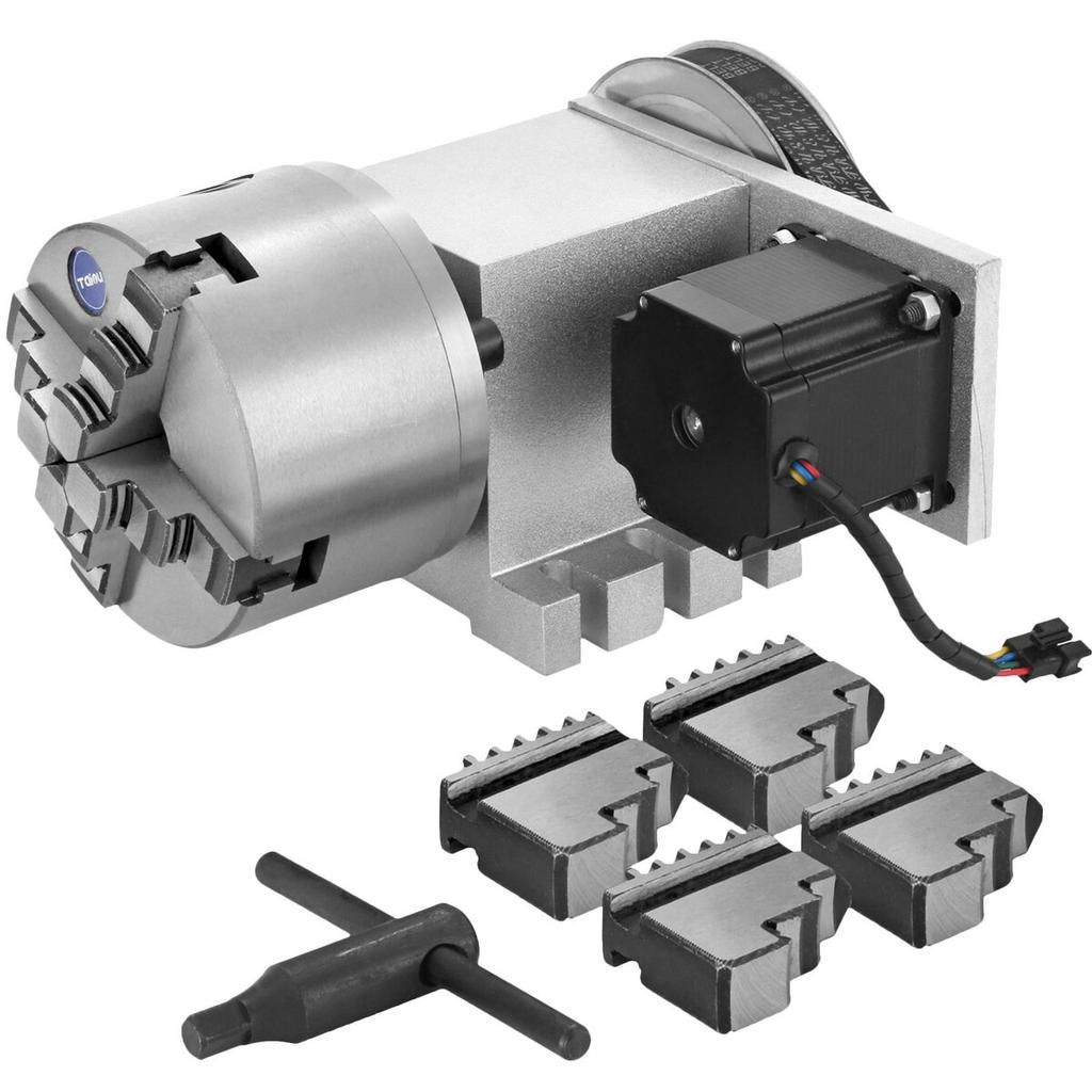 CNC Rotational Rotary Axis 4-Jaw Chuck 100mm Hollow Shaft 4th Axis Rotary Axis Tailstock CNC Router Engraver Machine
