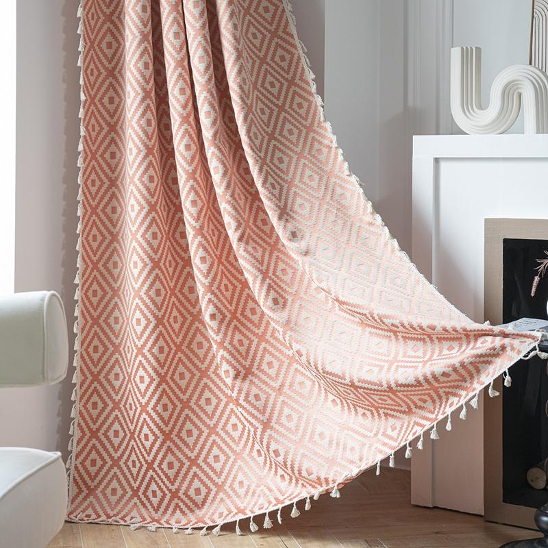 

Amerian Country Style Striped Embroider Finished Curtain With Tassel Blue Color Kitchen Drape Semi-blackout Bedroom Valance W132 x H45cm&Punching