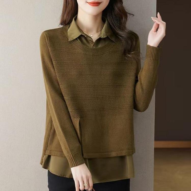 

Oversize Cotton Shirt for Women Loose Blouse Long Sleeve Pullover Top Turn Down Collar Casual Fake Two Pieces M зелёный