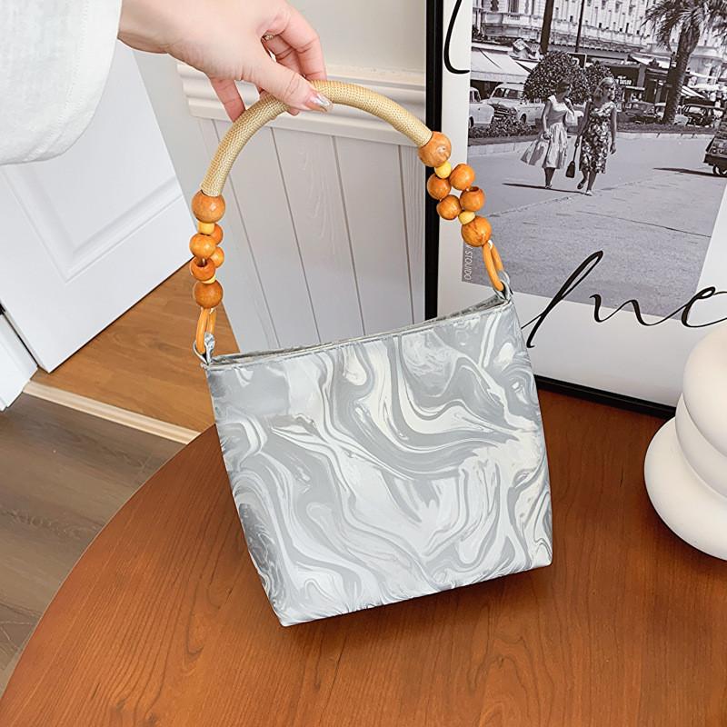 Chic Beaded Handheld Bag For Women 2024 Trendy Wooden Tote In Soft Colors