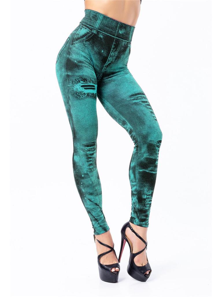 8 Colors Available! Women's Super Elastic Nine-Point Imitation Denim Leggings