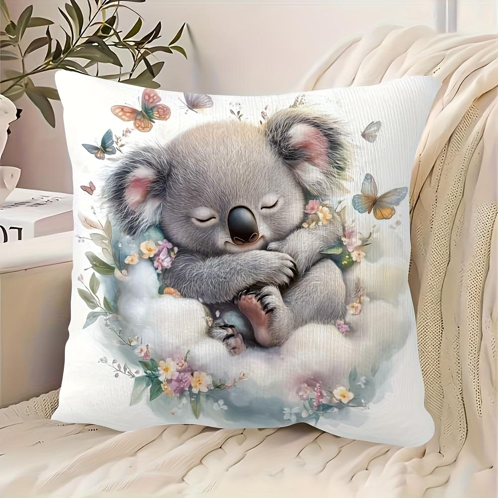 1pc Pillowcase, Cute Kangaroo Pillowcase, Zipper Closure, Soft and Smooth Polyester Short Plush Fabric, Single-Sided Printed Pattern, 45cm*45cm, Suita