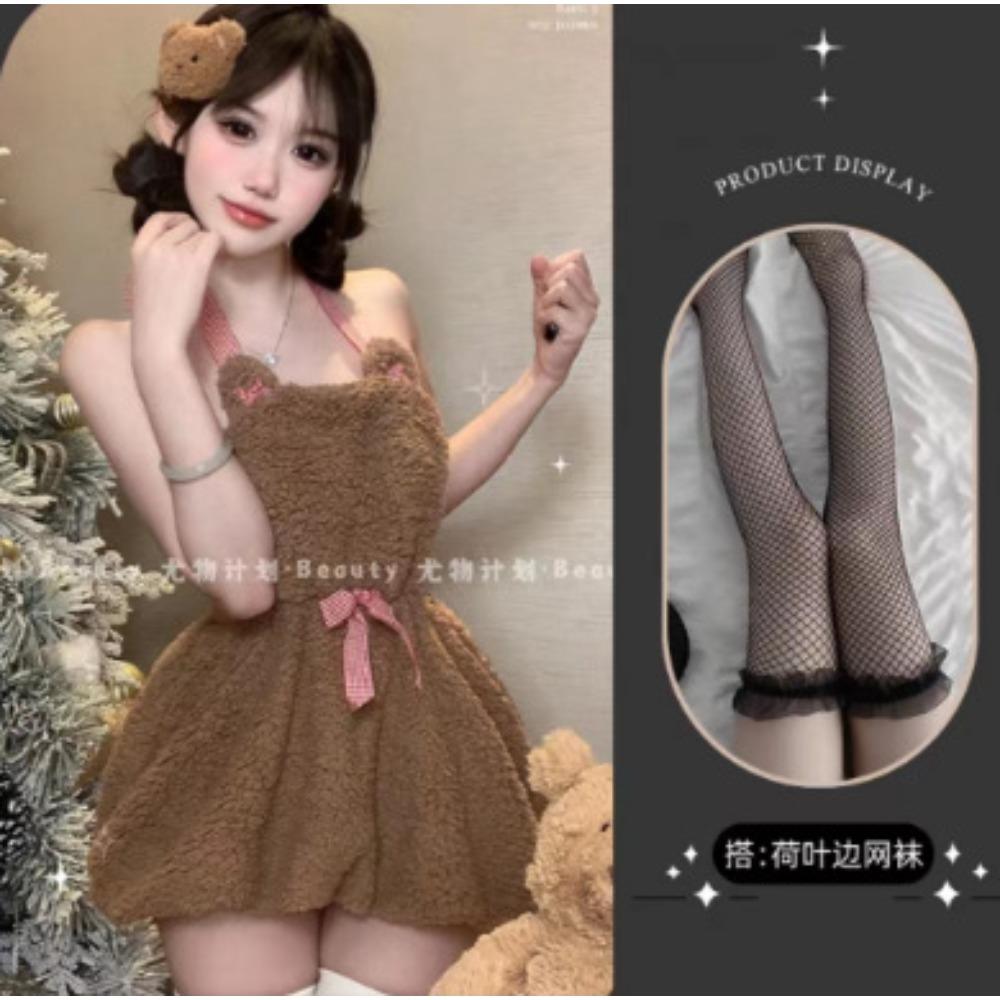 Plush Backless Short Skirt with Neck Bear Two-dimensional Cute Maid with Sexy Underwear Female Cosplay F571