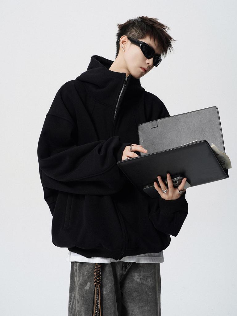 Versatile Plus Size Deconstructed Hoodie: Men's Trendy High Street Winter Sweatshirt