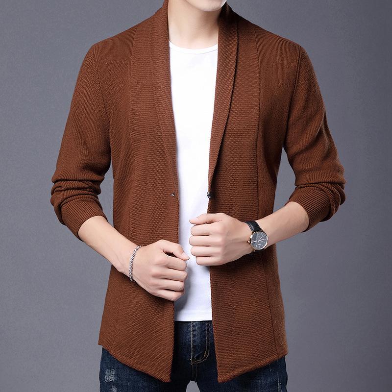 Spring Men's Simple Cardigan Fashionable Solid Color Business Knitted Cardigan