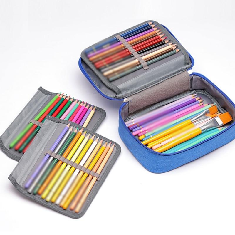 High Capacity Pen Case Multifunctional Pen Pouches 72 Slots Colored Pencil Bag With 2 Removable Sleeves Portable Pen Bag