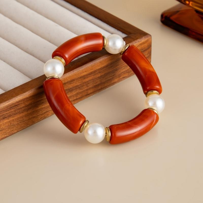 Women Elastic Resin Bead Bracelet Artistic Marbled Comfort Fit Fashion Statement Bracelet Suitable for Various Event