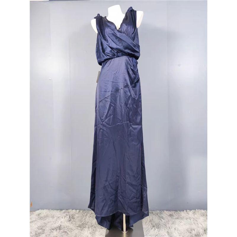 

Foreign Trade Order Li Jia V-neck High Quality Smooth Fabric Temperament Fashion Elegant Beautiful Slimming Party dress Women Dark blue XL(14)