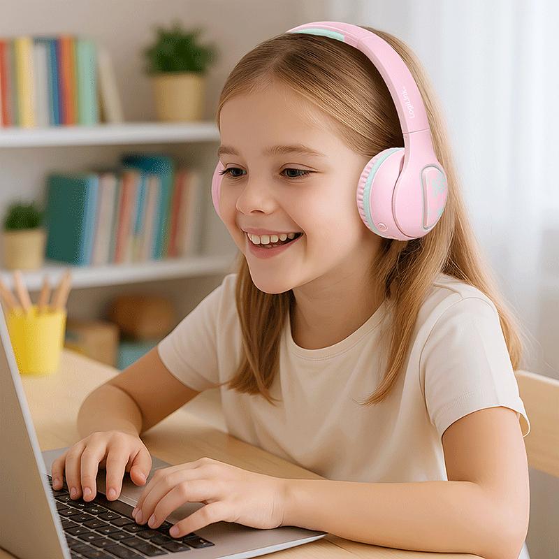 Wireless BT 5.4 headphones FOR children 85 dB microphone foldable pink