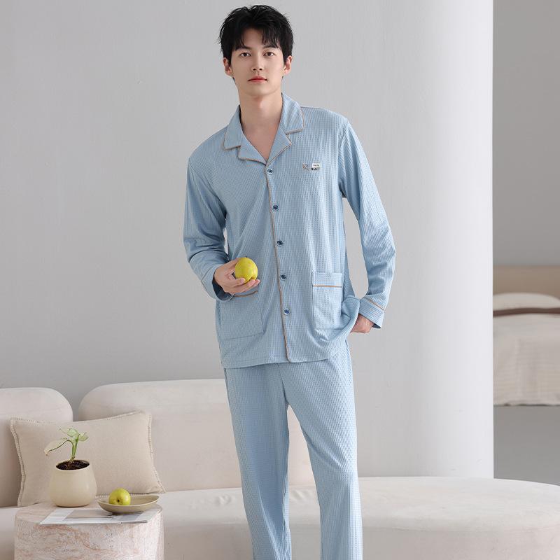 Pure Cotton Pajamas Men'S Loungewear Spring And Autumn Suit Cardigan Long-Sleeved Trousers Can Be Worn Outside Spring And Autumn Styles