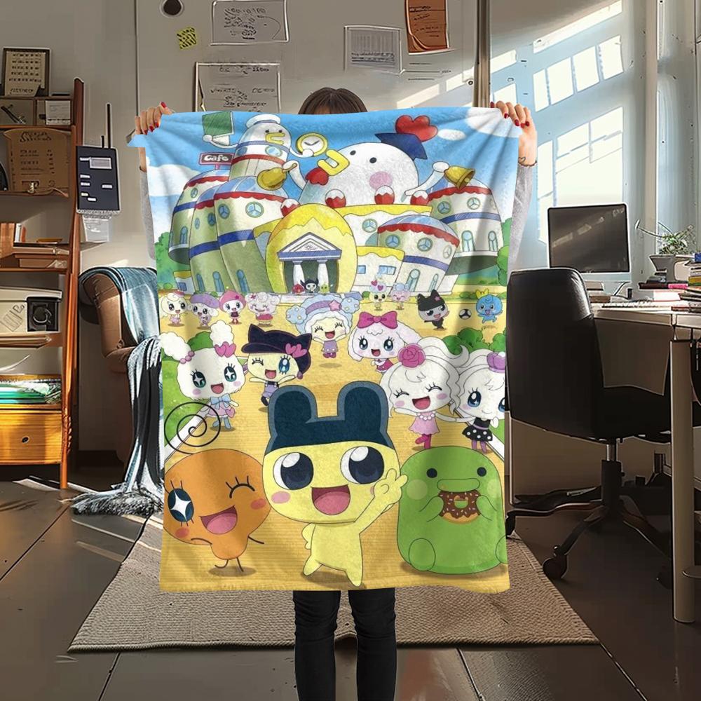 1PC Tamagotchi Print Flannel Blanket, High quality Comfortable for All Seasons, Home Decor, Warmth and Comfort, Perfect for Christmas Gifts189