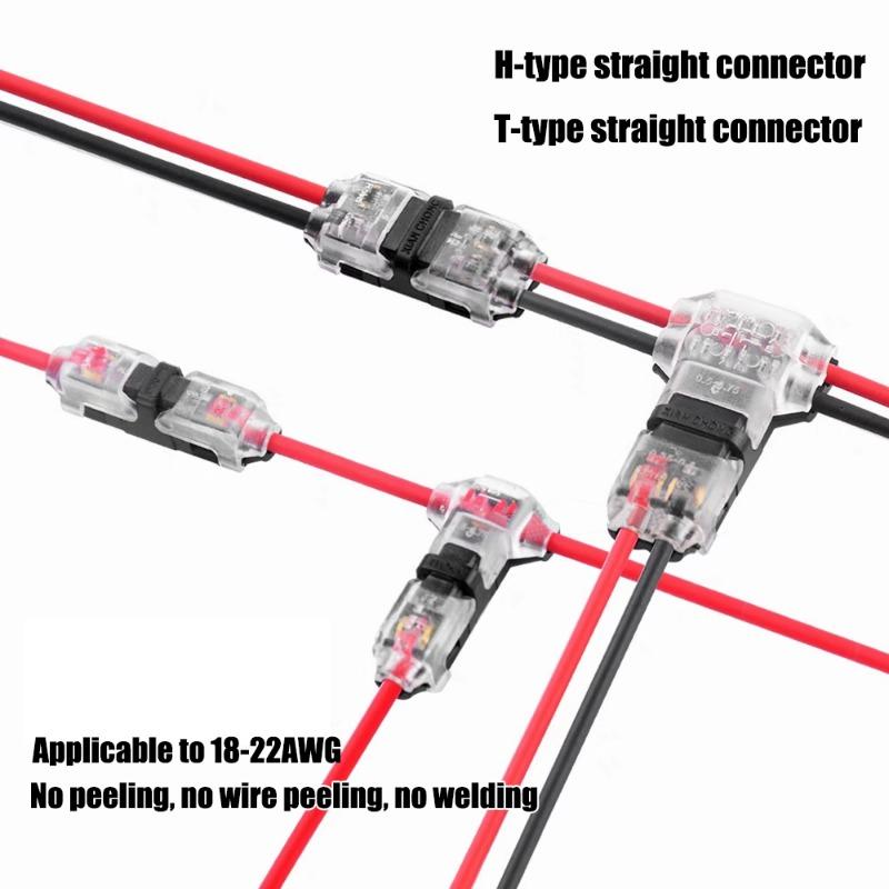 2Pin Wire Connector Car Audio Universal T/H Type Conductor Quick Splice Crimp Terminal Block for 18-22AWG Stranded Solid Wire