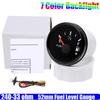 7 Color Backlight 2" 52mm Fuel Level Gauge with Alarm 0-190 OHM Oil Meter Indicator 240-33 ohm Auto Car Boat RV Yacht