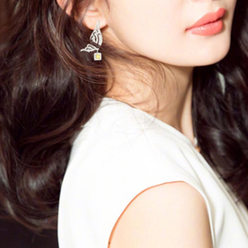 Temperament Earrings Design Sense Long Wings Ab Asymmetric Butterfly Earrings