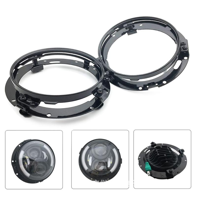 Upgraded 7" Headlight Mounting Bracket Aluminum Round Rings for Motorcycle Car