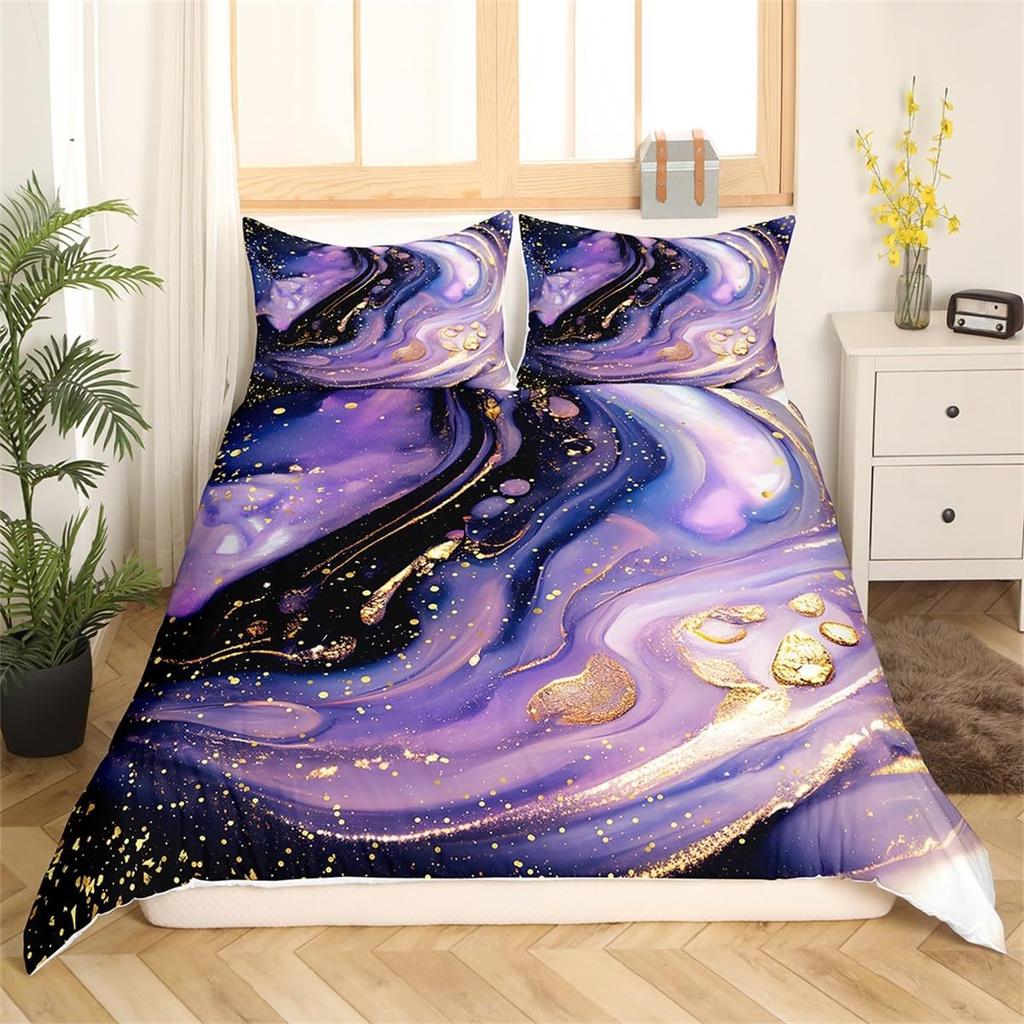Purple Marble Gilt Series Down Quilt Set Bedding Digital Printing Three-Piece Set