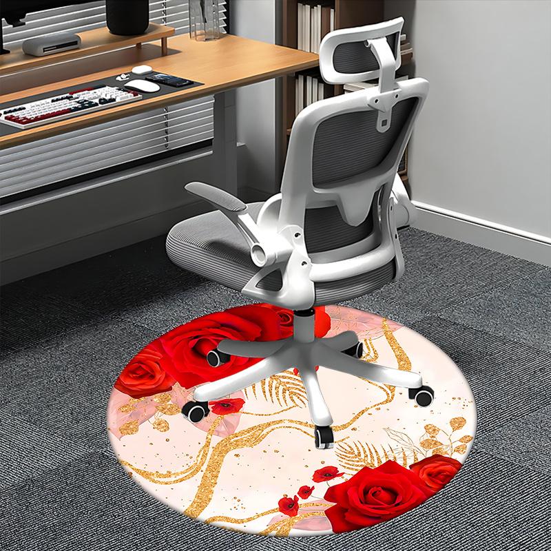 Elegante Rote Rose Stuhlmatte Luxuriöses Florales Design für Wohnkultur, Büroteppich, Wohnzimmergeschenk, Schlafzimmerboden