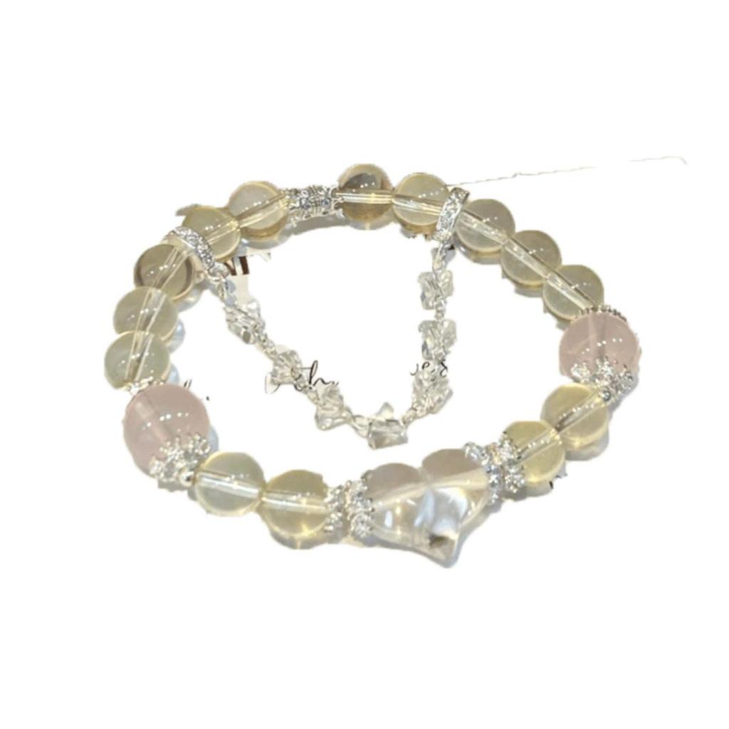 Qiaoen Natural Morganite & Pink Crystal Heart Bracelet for Women - Unique Beaded Style