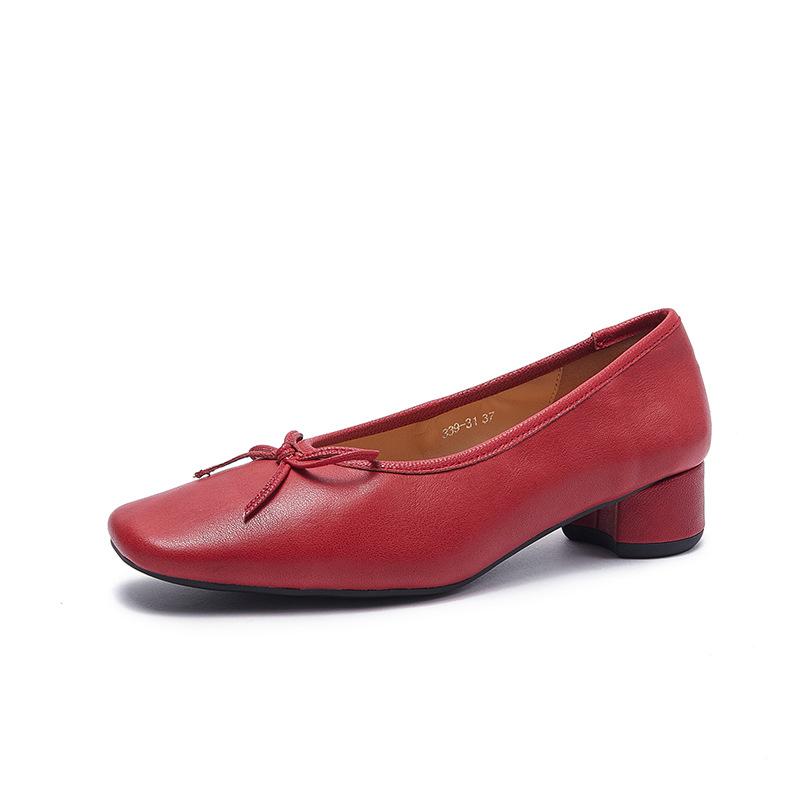 French Bow Shallow-mouthed High-heeled Mary Jane Shoes for Women with Thick Heels