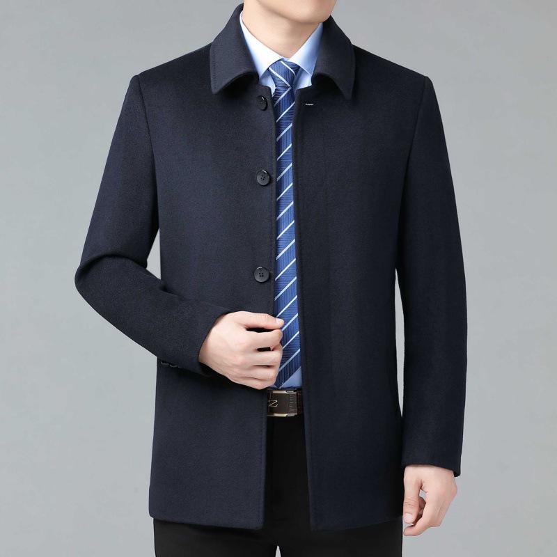 Men's Mid-Aged Wool Lapel Jacket - Business Casual Button-up for Autumn/Winter