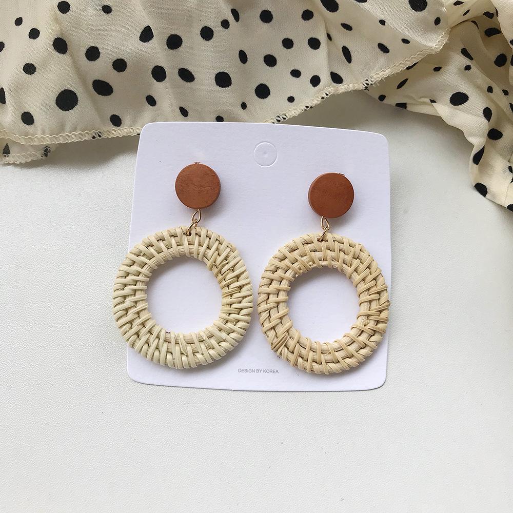 Rattan Diamant Geometrische Stroh Anhänger Ohrringe für Frauen