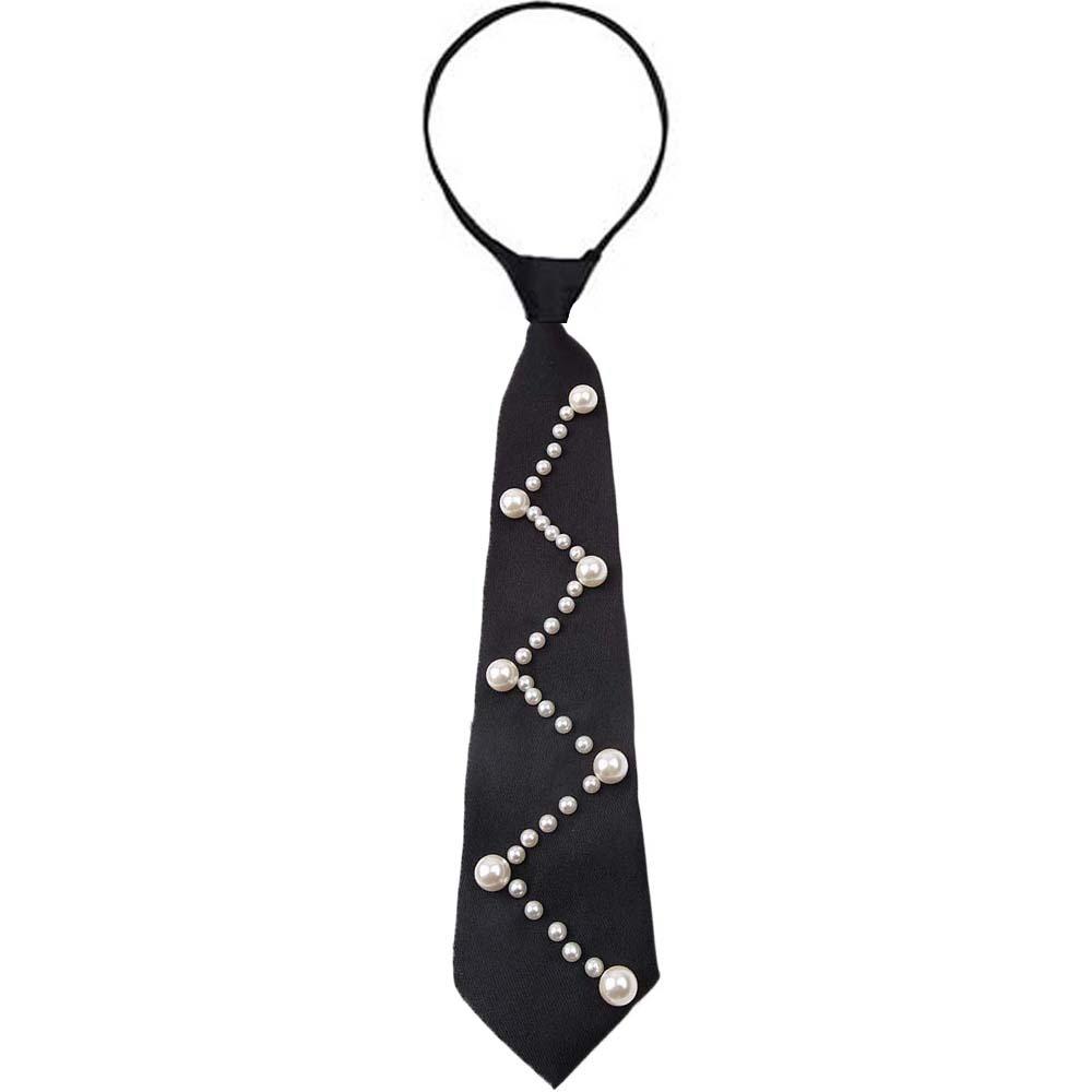 Black Pearls Tie Tassels Decoration Shirt Tie Temperament Hand-beaded Long Necktie  Kids